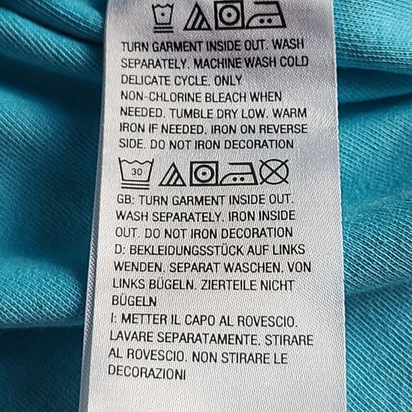 Quacker Factory Size L Blue Tic Tac Toe Sequin Daisy Embellished 3/4 Sleeve Top - Picture 12 of 12